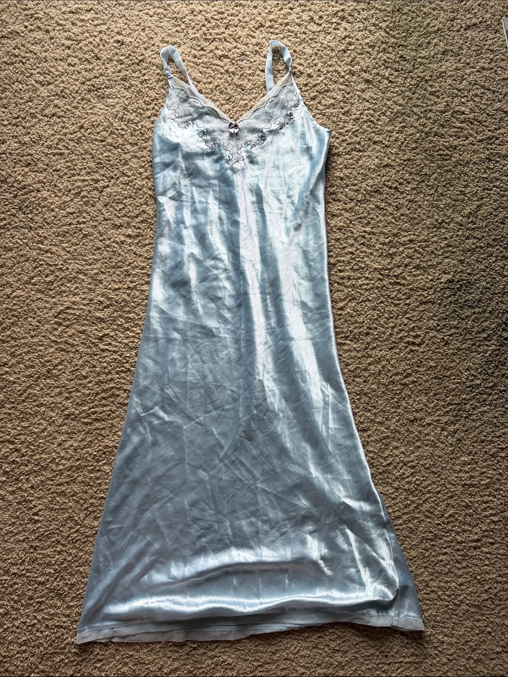 Oscar dela Renta Silky Lace-Trim Slip Dress in Light Blue-Pink Label
